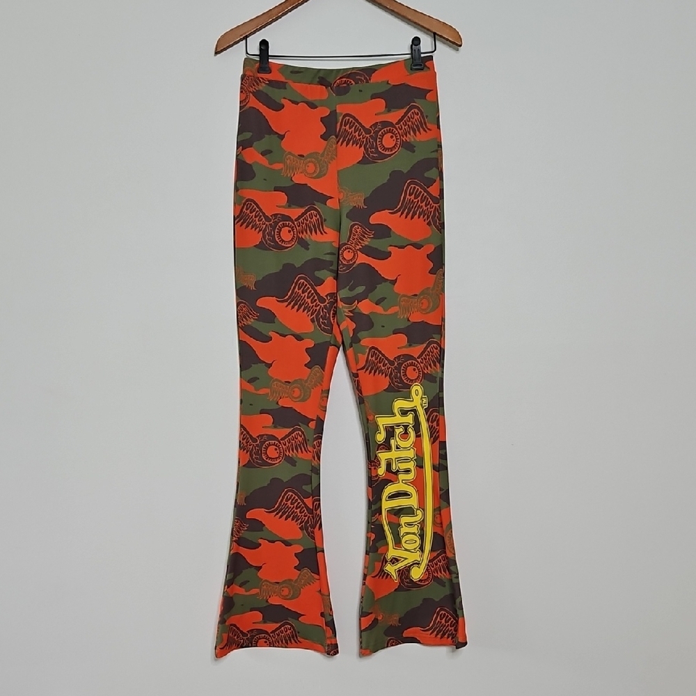 Von Dutch Camoflage Print‎ Flare Leggings Y2K  Orange Size Large